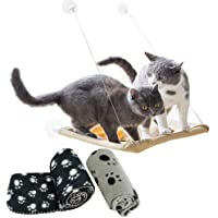 Tomkity Hamaca para Ventana de Gato + 2pz Manta Gato(Negro y Gris) Cómoda Cama Perca Mascota Soporte 15kg con Ventosas